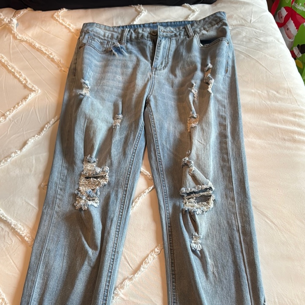 Distressed Light Blue Jeans